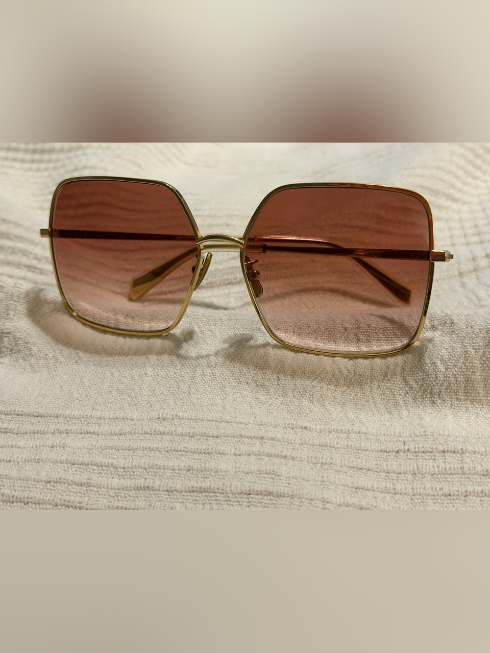 Authentic Celine Gold Metal Sunglasses with Rose-Tinted Lenses